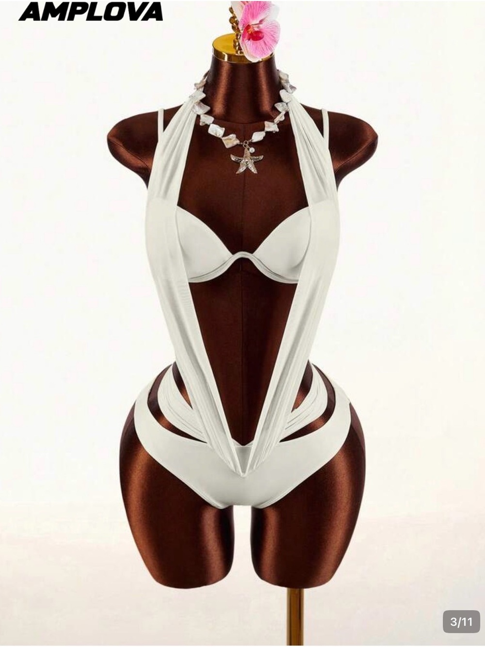SHEIN White Plunge Cutout One-Piece Swimsuit